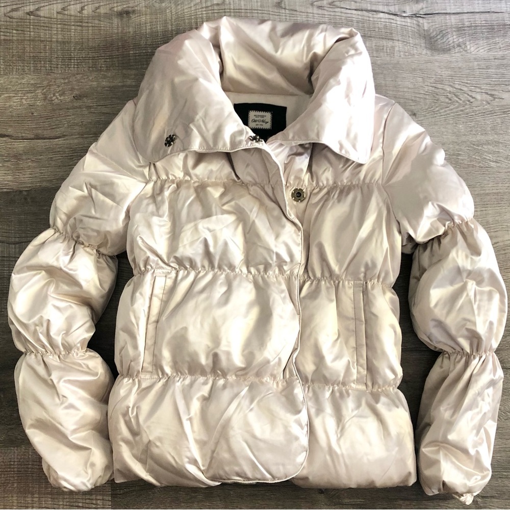 Old Navy Ivory Satin Down Feather Puffer Jacket